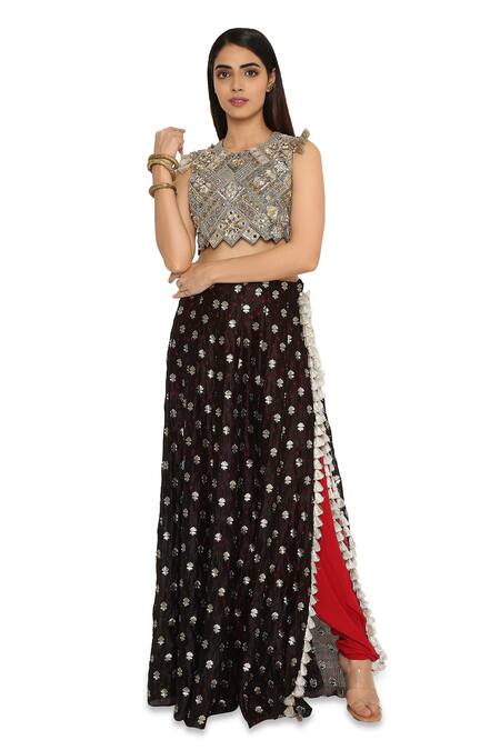 Payal Singhal Black Georgette Geometric Round Embroidered Blouse And Overlay Pant Set Online at Aza Fashions Payal Singhal_Black Georgette Geometric Round Embroidered Blouse And Overlay Pant Set _Online_at_Aza_Fashions