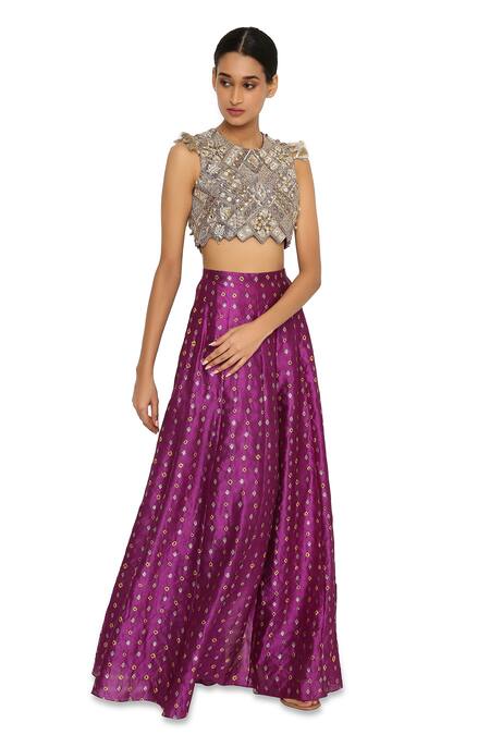 Buy Payal Singhal Purple Silk, Georgette Geometric, Bandhani Round Overlay Low Crotch Pant Set Online at Aza Fashions Buy_Payal Singhal_Purple Silk, Georgette Geometric, Bandhani Round Overlay Low Crotch Pant Set _Online_at_Aza_Fashions