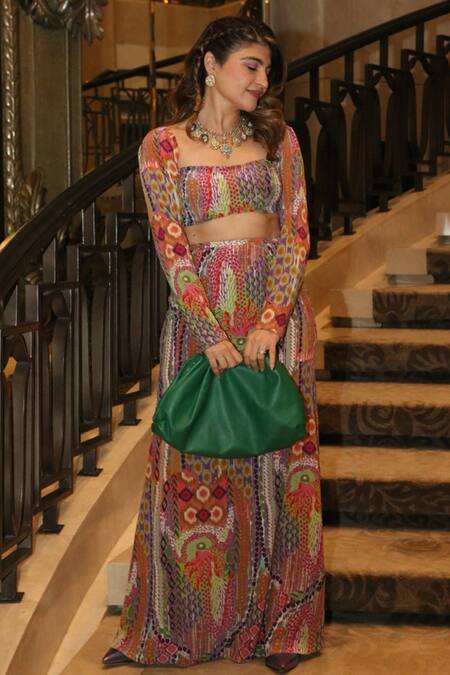PS Pret By Payal Singhal Multi Color Crepe Printed African Motifs Square Neck Top And Skirt Set Online at Aza Fashions PS Pret By Payal Singhal_Multi Color Crepe Printed African Motifs Square Neck Top And Skirt Set _Online_at_Aza_Fashions