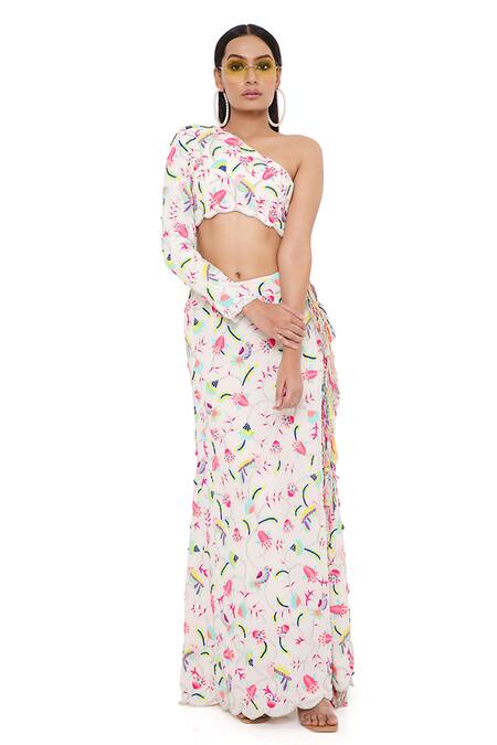 Buy Payal Singhal Grey Georgette Embroidery Floral Asymmetric Elsa Top And Skirt Set Online at Aza Fashions Buy_Payal Singhal_Grey Georgette Embroidery Floral Asymmetric Elsa Top And Skirt Set _Online_at_Aza_Fashions