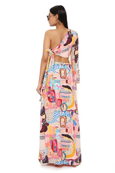 Shop_Payal Singhal_Peach Crepe Trance Asymmetric Tamara Printed Top And Skirt Set_Online_at_Aza_Fashions