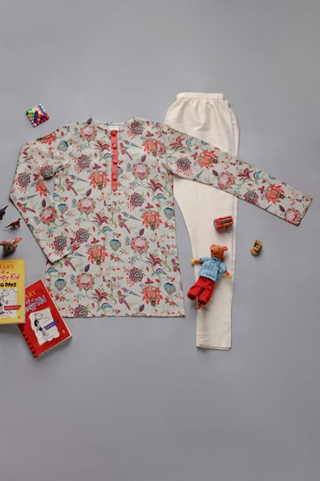 PS Kids By Payal Singhal Chidiya Print Kurta & Pant Set 