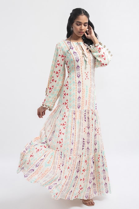 PS Pret by Payal Singhal Ikat Stripe Print Georgette Dress 