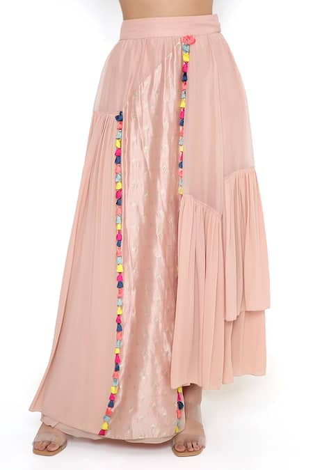 Payal Singhal Pink Georgette Embroidery Thread Round Top And Asymmetric Skirt Set at Aza Fashions Payal Singhal_Pink Georgette Embroidery Thread Round Top And Asymmetric Skirt Set _at_Aza_Fashions