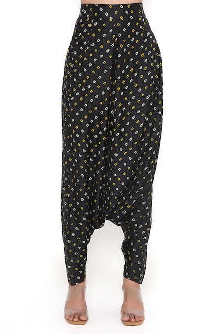 Payal Singhal Black Silk Print And Embroidery Blouse & Low Crotch Pant Set at Aza Fashions Payal Singhal_Black Silk Print And Embroidery Blouse & Low Crotch Pant Set _at_Aza_Fashions