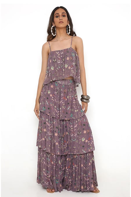 Payal Singhal Forest Print Top & Layered Sharara Set 