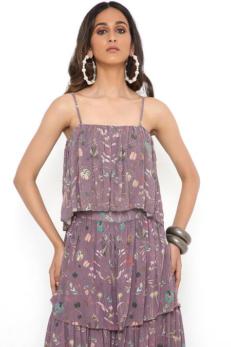 Shop_Payal Singhal_Purple Georgette Forest Straight Top And Layered Sharara Set _Online_at_Aza_Fashions