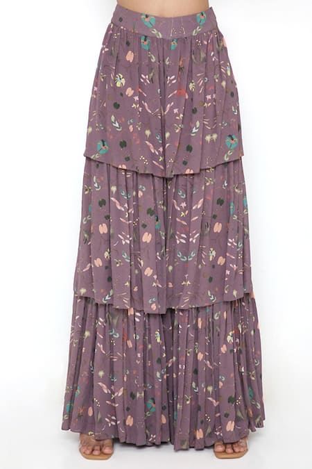 Payal Singhal_Purple Georgette Forest Straight Top And Layered Sharara Set _at_Aza_Fashions