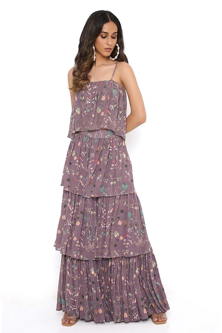 Buy_Payal Singhal_Purple Georgette Forest Straight Top And Layered Sharara Set _Online_at_Aza_Fashions