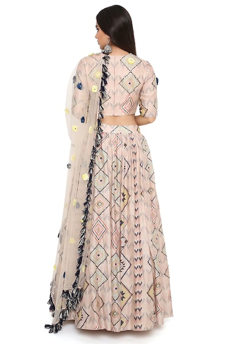 Shop Payal Singhal Pink Silkmul And Net Diamond Print Round Lehenga Set at Aza Fashions Shop_Payal Singhal_Pink Silkmul And Net Diamond Print Round Lehenga Set _at_Aza_Fashions