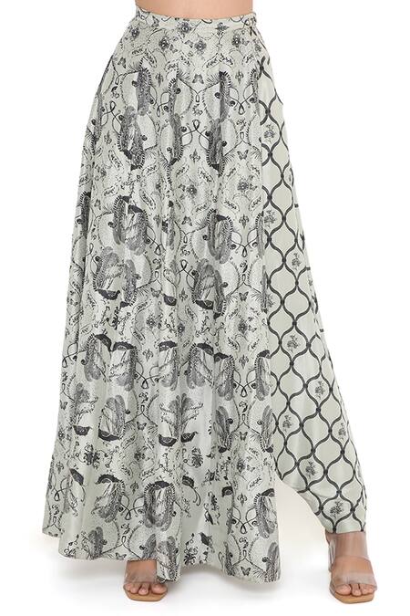 Payal Singhal_Grey And Embroidery Jaal & Floral & Pearls Square Blouse & Lehenga Set_at_Aza_Fashions