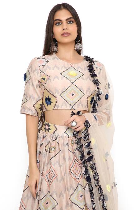 Shop Payal Singhal Pink Silkmul And Net Diamond Print Round Lehenga Set Online at Aza Fashions Shop_Payal Singhal_Pink Silkmul And Net Diamond Print Round Lehenga Set _Online_at_Aza_Fashions