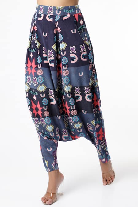 Buy_PS Pret By Payal Singhal_White Ikat Star Boat Tunic And Low Crotch Pant Set_Online_at_Aza_Fashions