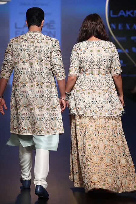 Shop PS Men By Payal Singhal Beige Silk Embroidered Floral Jacket And Kurta Set at Aza Fashions Shop_PS Men By Payal Singhal_Beige Silk Embroidered Floral Jacket And Kurta Set _at_Aza_Fashions