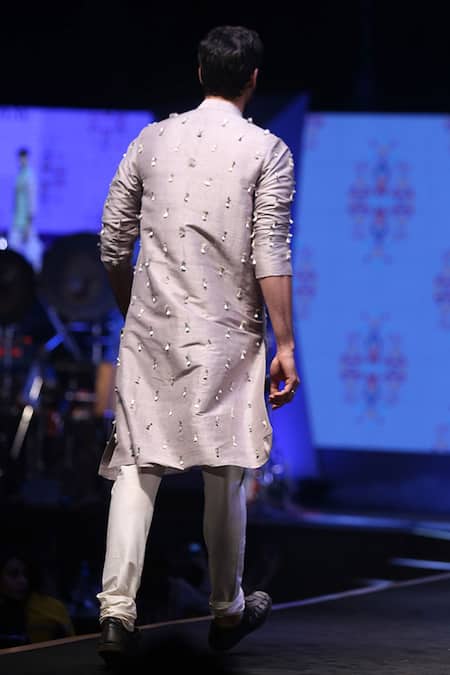 Shop PS Men By Payal Singhal Grey Dupion , Cotton Fringe Embroidered Kurta Set at Aza Fashions Shop_PS Men By Payal Singhal_Grey Dupion , Cotton Fringe Embroidered Kurta Set _at_Aza_Fashions