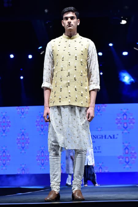 Buy PS Men By Payal Singhal Yellow Organza, Dupion , Cotton Fringe Bundi And Kurta Set Online at Aza Fashions Buy_PS Men By Payal Singhal_Yellow Organza, Dupion , Cotton Fringe Bundi And Kurta Set _Online_at_Aza_Fashions