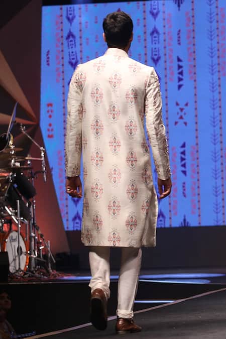 PS Men By Payal Singhal Dupion Silk Ikat Print Sherwani Set 