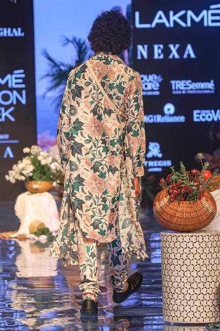 Shop PS Men By Payal Singhal White Georgette, Dupion Silk Abutilon Print Kurta Set at Aza Fashions Shop_PS Men By Payal Singhal_White Georgette, Dupion Silk Abutilon Print Kurta Set _at_Aza_Fashions