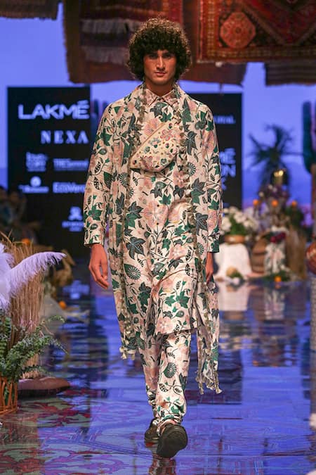 PS Men By Payal Singhal White Georgette, Dupion Silk Abutilon Print Kurta Set Online at Aza Fashions PS Men By Payal Singhal_White Georgette, Dupion Silk Abutilon Print Kurta Set _Online_at_Aza_Fashions