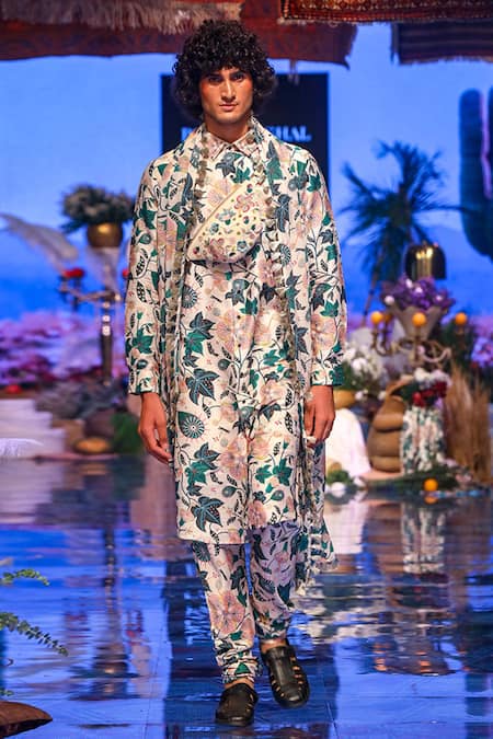 Buy PS Men By Payal Singhal White Georgette, Dupion Silk Abutilon Print Kurta Set Online at Aza Fashions Buy_PS Men By Payal Singhal_White Georgette, Dupion Silk Abutilon Print Kurta Set _Online_at_Aza_Fashions