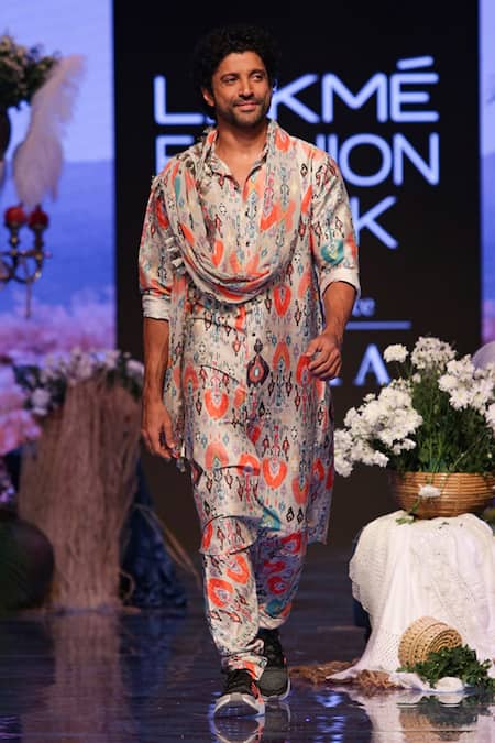 PS Men By Payal Singhal_Grey Georgette, Dupion Silk Garden Print Kurta Set _Online_at_Aza_Fashions