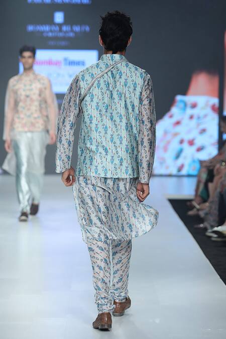 PS Men By Payal Singhal Silk Mul Ikat Print Bundi & Kurta Set 