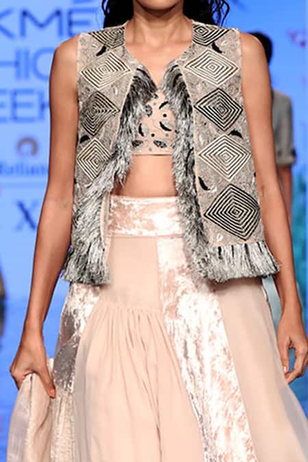 Shop_Payal Singhal_Grey Organza And Georgette Thread Ayda Jacket Lehenga Set _Online_at_Aza_Fashions