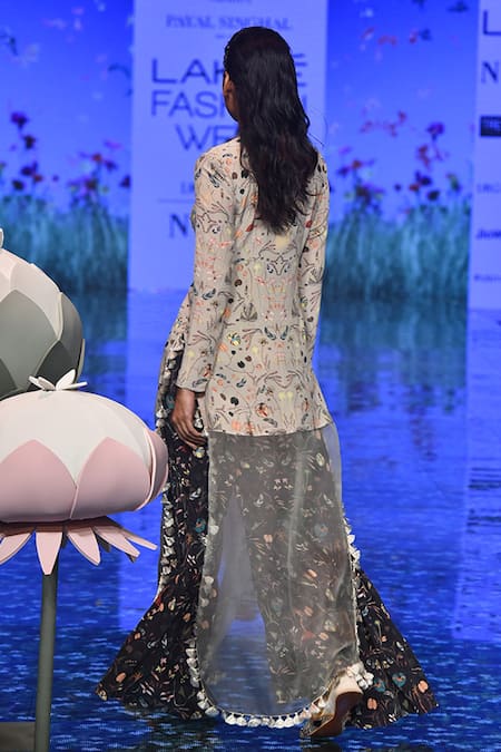 Shop Payal Singhal Beige Organza And Crepe Floral Print & Thread Round Malisa Kurta Sharara Set at Aza Fashions Shop_Payal Singhal_Beige Organza And Crepe Floral Print & Thread Round Malisa Kurta Sharara Set _at_Aza_Fashions