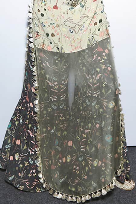 Shop Payal Singhal Beige Organza And Crepe Floral Print & Thread Round Malisa Kurta Sharara Set Online at Aza Fashions Shop_Payal Singhal_Beige Organza And Crepe Floral Print & Thread Round Malisa Kurta Sharara Set _Online_at_Aza_Fashions