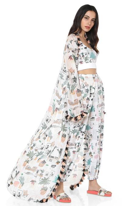 Shop PS Pret By Payal Singhal White Art Crepe Printed Morocco Motifs Scoop Neck Pant Set With Jacket Online at Aza Fashions Shop_PS Pret By Payal Singhal_White Art Crepe Printed Morocco Motifs Scoop Neck Pant Set With Jacket_Online_at_Aza_Fashions