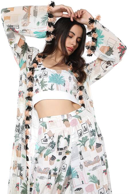 PS Pret By Payal Singhal White Art Crepe Printed Morocco Motifs Scoop Neck Pant Set With Jacket at Aza Fashions PS Pret By Payal Singhal_White Art Crepe Printed Morocco Motifs Scoop Neck Pant Set With Jacket_at_Aza_Fashions