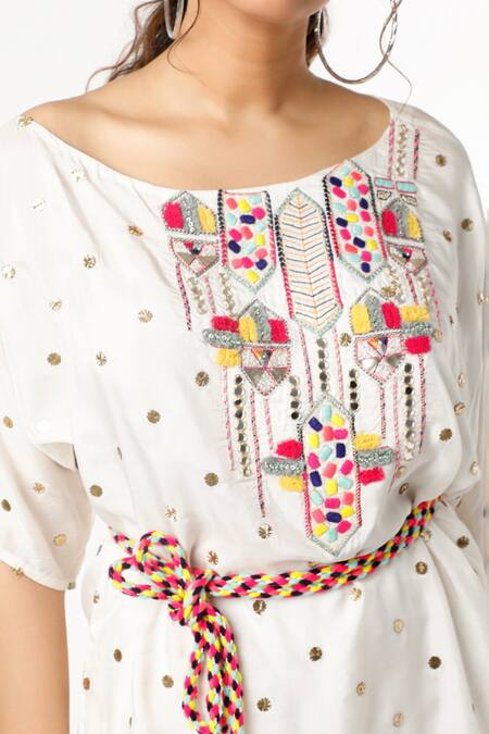 Payal Singhal_Off White Crepe Embroidered Mukaish Work Boat Kaftan And Palazzo Set _Online_at_Aza_Fashions