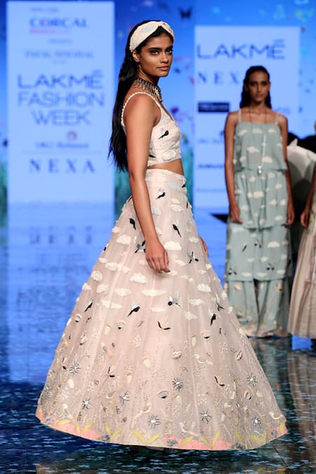 Payal Singhal_Pink Organza Thread Round Nesma Embroidered Lehenga Set _Online_at_Aza_Fashions