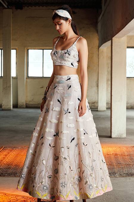 Buy_Payal Singhal_Pink Organza Thread Round Nesma Embroidered Lehenga Set _Online_at_Aza_Fashions