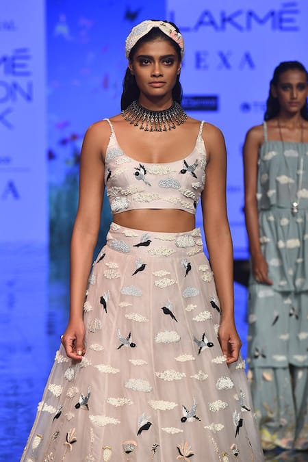 Shop_Payal Singhal_Pink Organza Thread Round Nesma Embroidered Lehenga Set _Online_at_Aza_Fashions