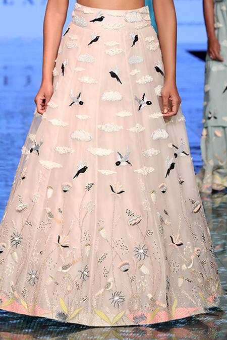Payal Singhal_Pink Organza Thread Round Nesma Embroidered Lehenga Set _at_Aza_Fashions