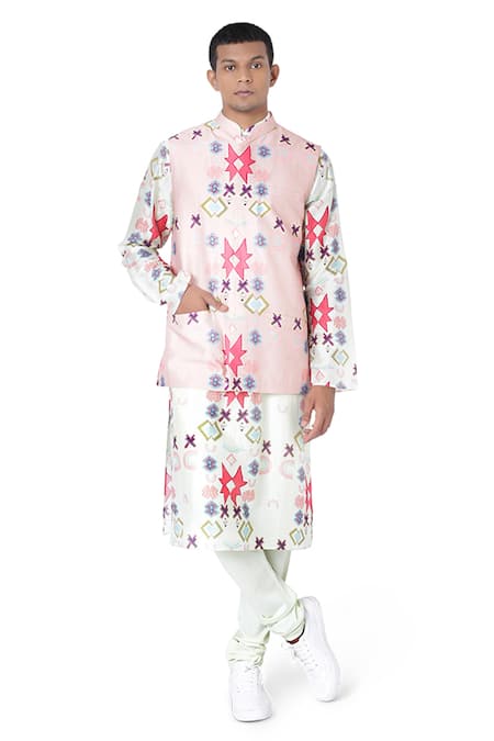 PS Men by Payal Singhal Ikat Star Print Bundi & Kurta Set 