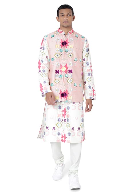 PS Men by Payal Singhal Ikat Star Print Bundi & Kurta Set 