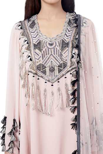 Shop_Payal Singhal_Pink Georgette Mukaish And Thread Round Aizza Embroidered Kurta Sharara Set _Online_at_Aza_Fashions