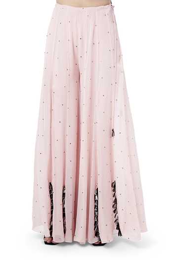 Payal Singhal_Pink Georgette Mukaish And Thread Round Aizza Embroidered Kurta Sharara Set _at_Aza_Fashions