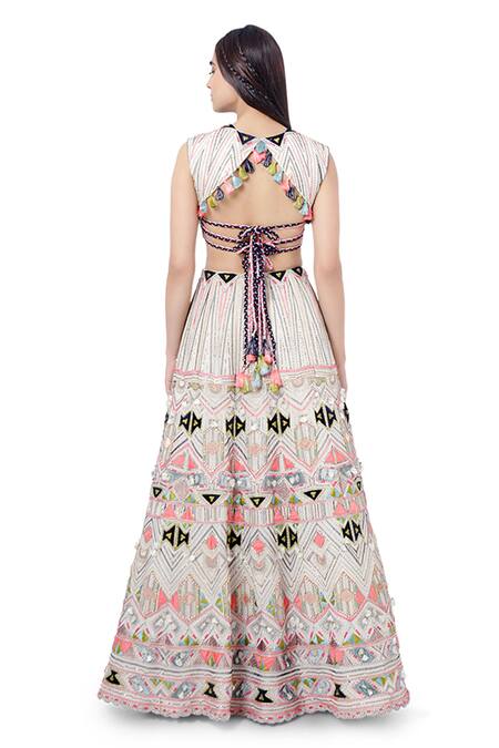 Shop Payal Singhal White Georgette Thread And Mukaish Round Basira Lehenga Set at Aza Fashions Shop_Payal Singhal_White Georgette Thread And Mukaish Round Basira Lehenga Set _at_Aza_Fashions