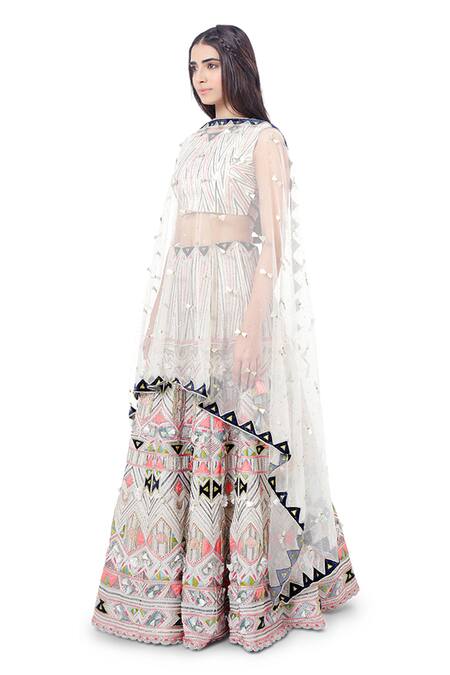 Payal Singhal White Georgette Thread And Mukaish Round Basira Lehenga Set Online at Aza Fashions Payal Singhal_White Georgette Thread And Mukaish Round Basira Lehenga Set _Online_at_Aza_Fashions