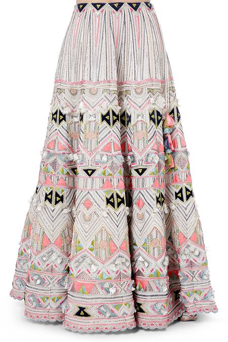 Payal Singhal White Georgette Thread And Mukaish Round Basira Lehenga Set at Aza Fashions Payal Singhal_White Georgette Thread And Mukaish Round Basira Lehenga Set _at_Aza_Fashions