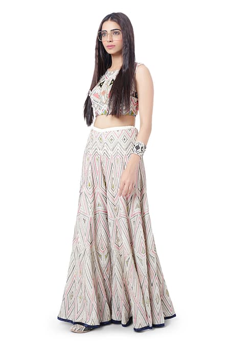 Buy_Payal Singhal_White Georgette Thread Round Eisa Crop Top And Sharara Set _Online_at_Aza_Fashions