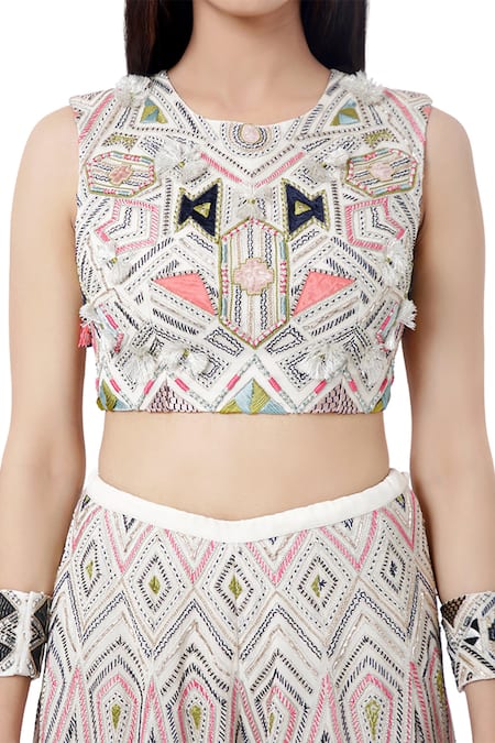 Shop_Payal Singhal_White Georgette Thread Round Eisa Crop Top And Sharara Set _Online_at_Aza_Fashions