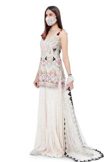 Payal Singhal_White Georgette Thread And Mukaish Round Fizza Embroidered Kurta Sharara Set _Online_at_Aza_Fashions