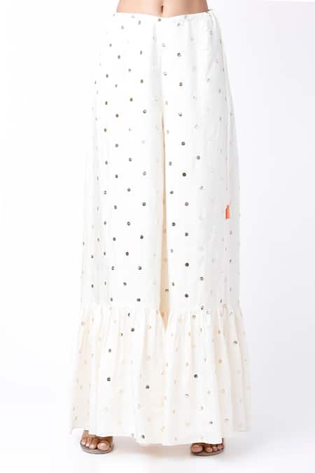 Buy_Payal Singhal_White Georgette Embroidered Mukaish Work Notched Kaftan And Palazzo Set _Online_at_Aza_Fashions