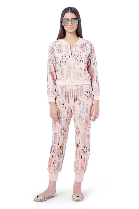 Payal Singhal Pink Georgette Embroidery Thread Round Mirah Jacket Pant Set Online at Aza Fashions Payal Singhal_Pink Georgette Embroidery Thread Round Mirah Jacket Pant Set _Online_at_Aza_Fashions