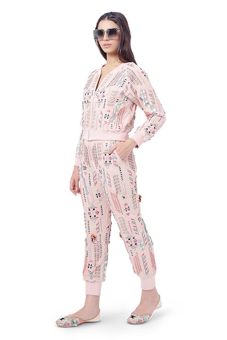 Buy Payal Singhal Pink Georgette Embroidery Thread Round Mirah Jacket Pant Set Online at Aza Fashions Buy_Payal Singhal_Pink Georgette Embroidery Thread Round Mirah Jacket Pant Set _Online_at_Aza_Fashions