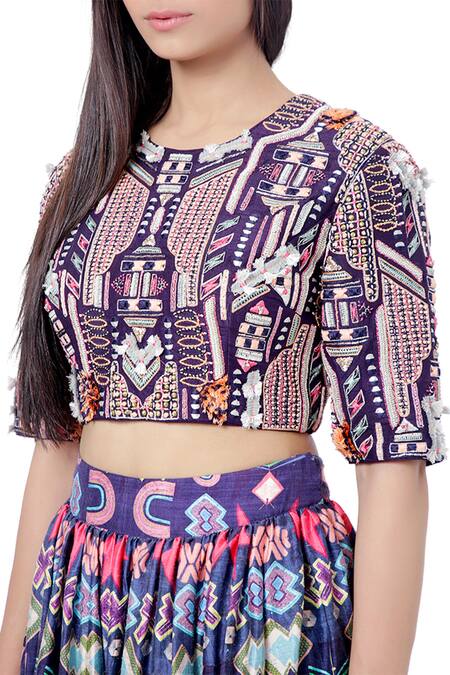 Shop_Payal Singhal_Purple Dupion Silk Abstract Print And Thread Round Najya Lehenga Set _Online_at_Aza_Fashions